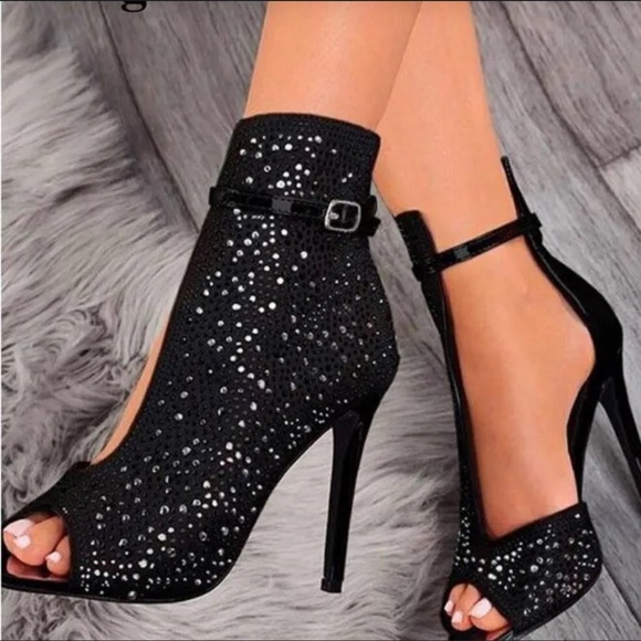 Rhinestone Ankle Booties with half open foot - Picture 2 of 2